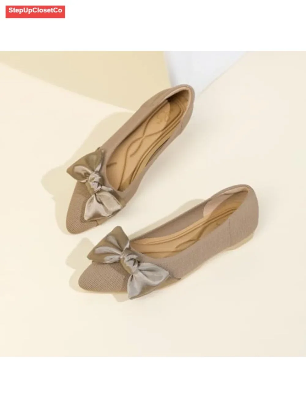 Pointed Toe Knit Mary Jane Ballet Flats Slip-On Shoes with Arch Support